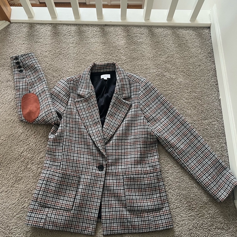 Evereve Checkered Blazer with Elbow Patch